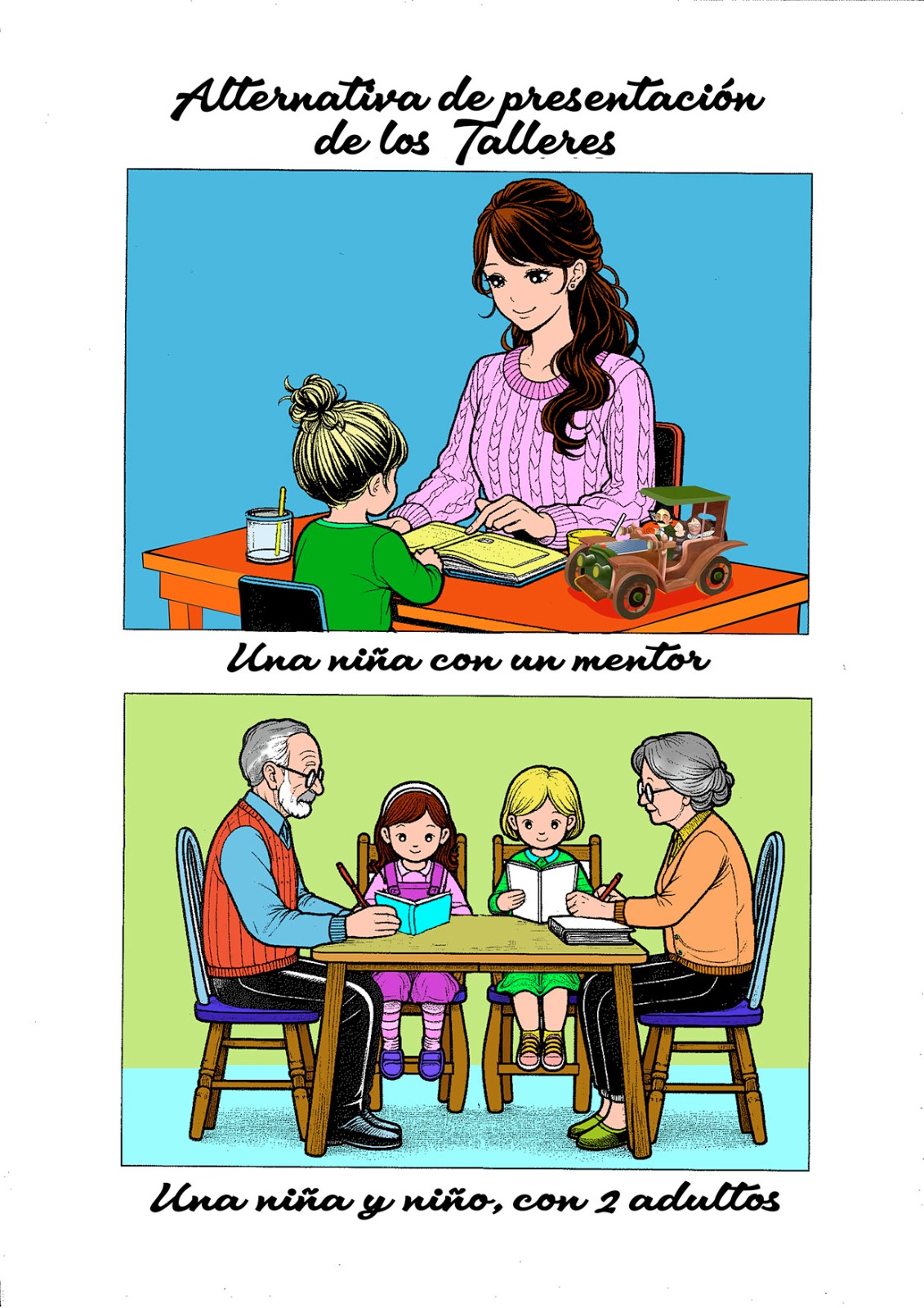 niña con mentora y abuelos